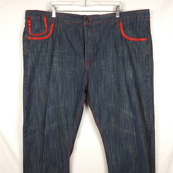 PJ Mark Jeans Men's Size 44 x 30 Relaxed Leather Piping Blue Denim - Picture 3 of 10